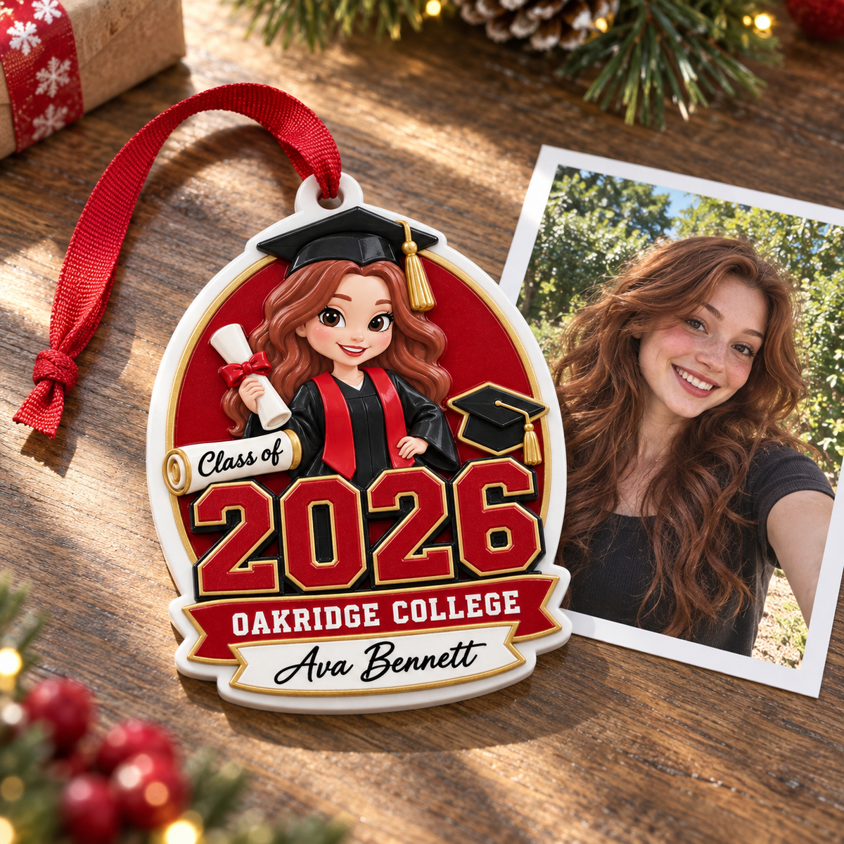 College Graduation Keepsake Plaque with Female Senior in Cap and Gown - 3D Relief Ornament