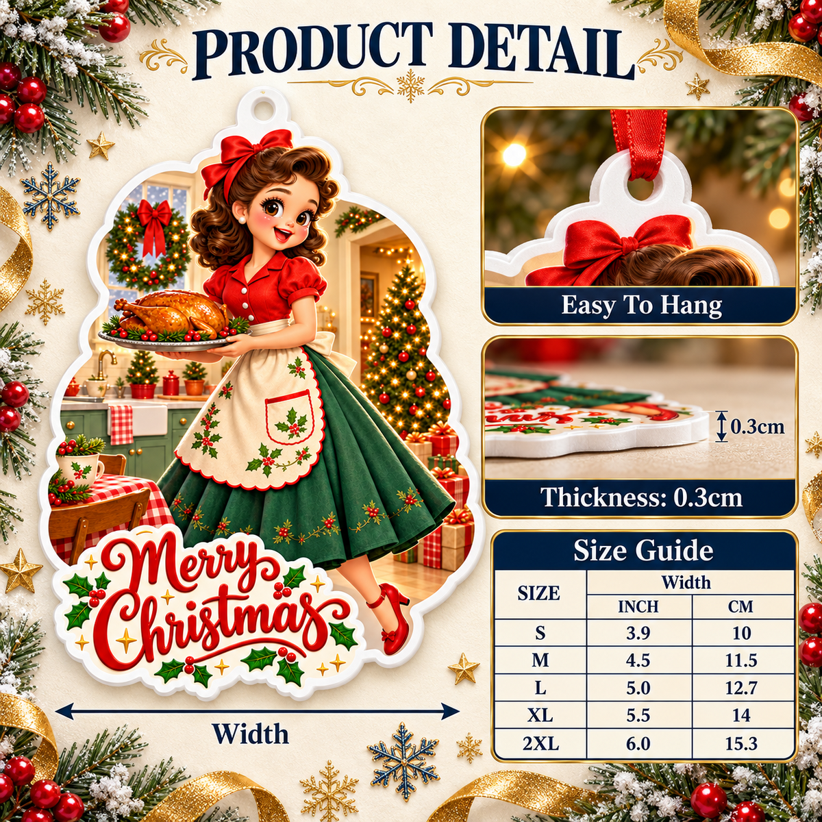 Retro Holiday Homemaker with Roast Turkey Acrylic Holiday Keepsake - 3D Relief Ornament