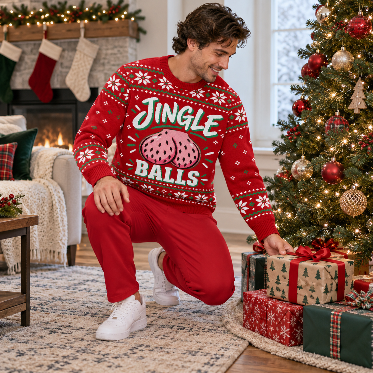 Jingle Balls Ugly Christmas Sweater Funny Fair Isle Holiday Pullover