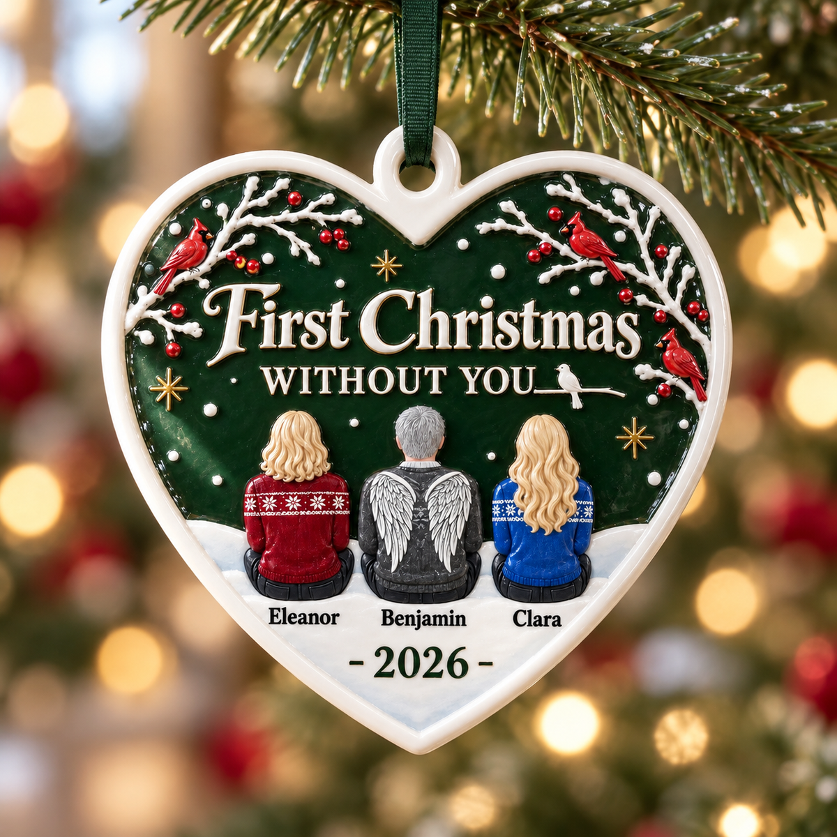 Heart Memorial First Christmas Without You Cardinal Holiday Keepsake - 3D Relief Ornament