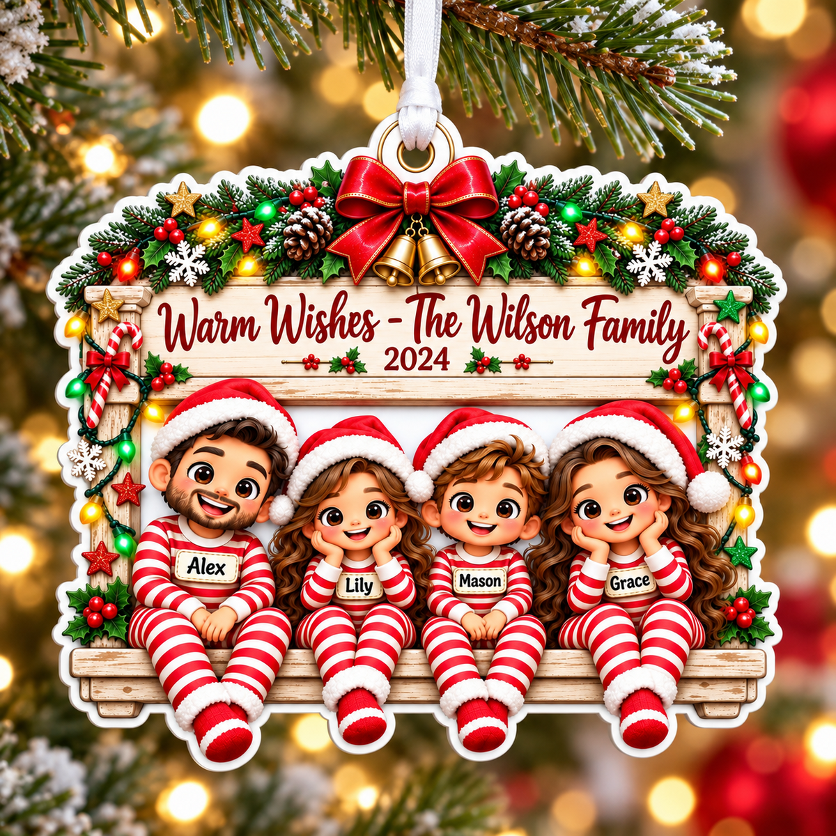 Christmas Family Pajama Holiday Hanging Plaque - 3D Relief Ornament