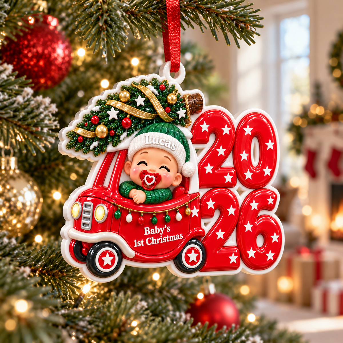 Blank White Acrylic Christmas Tree Farmhouse Pickup Truck Holiday Hanging Decor - 3D Relief Ornament