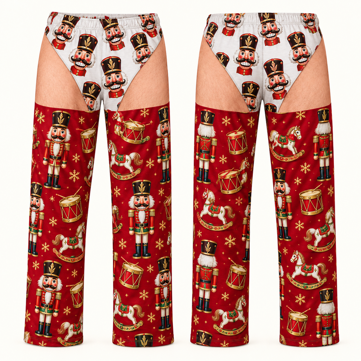 Mens Christmas Gag Pajama Pants Novelty Cutout Illusion Sleepwear