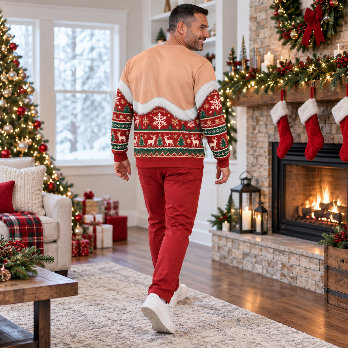 Crewneck Sweatshirt Ugly Christmas Novelty Chest Illusion Print
