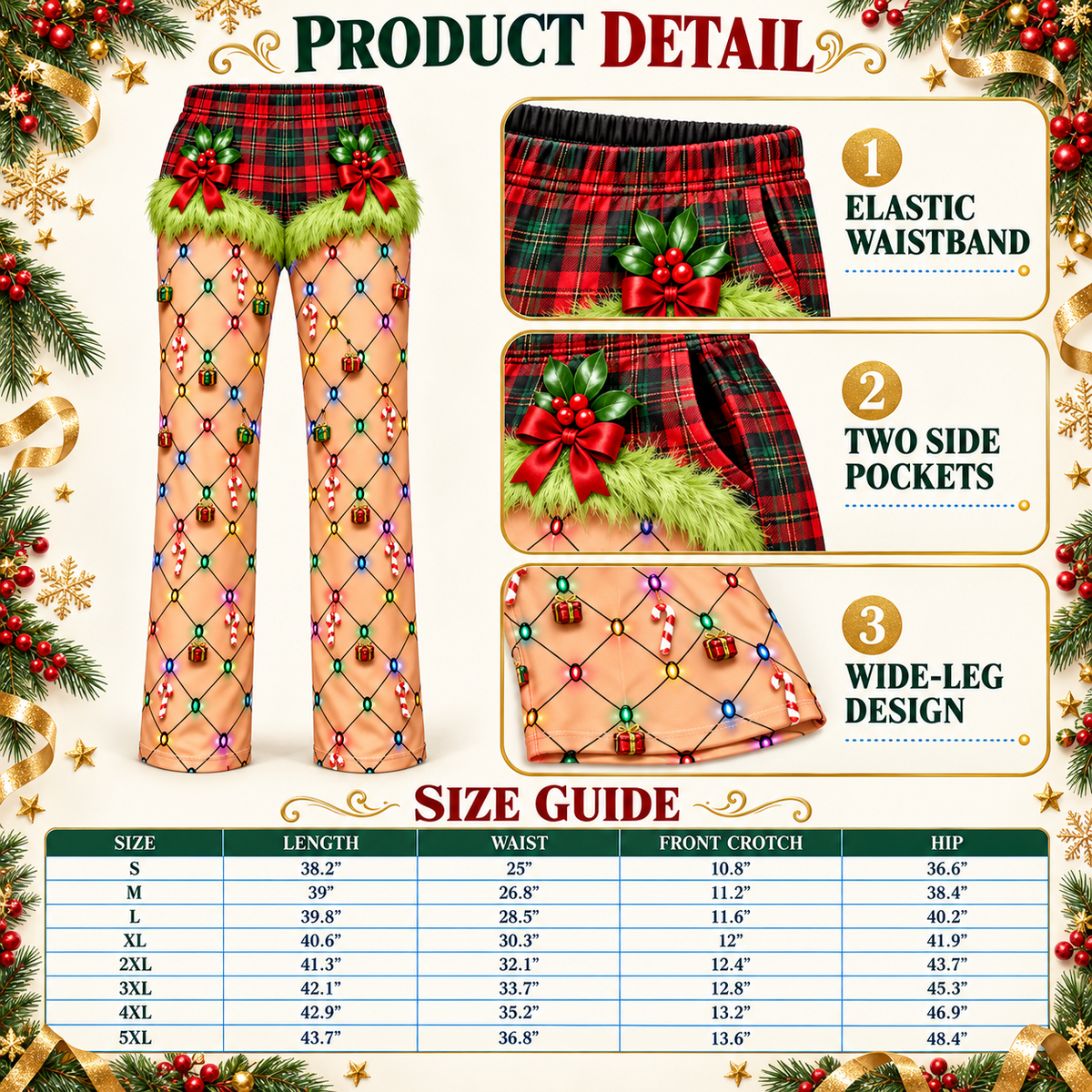 Christmas Pajama Pants Printed Trompe L'Oeil Holiday Lounge Bottoms