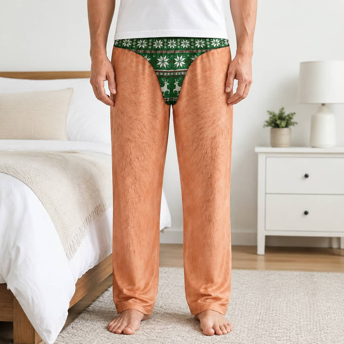 Novelty Pajama Pants Hairy Leg Christmas Thong Print Loungewear