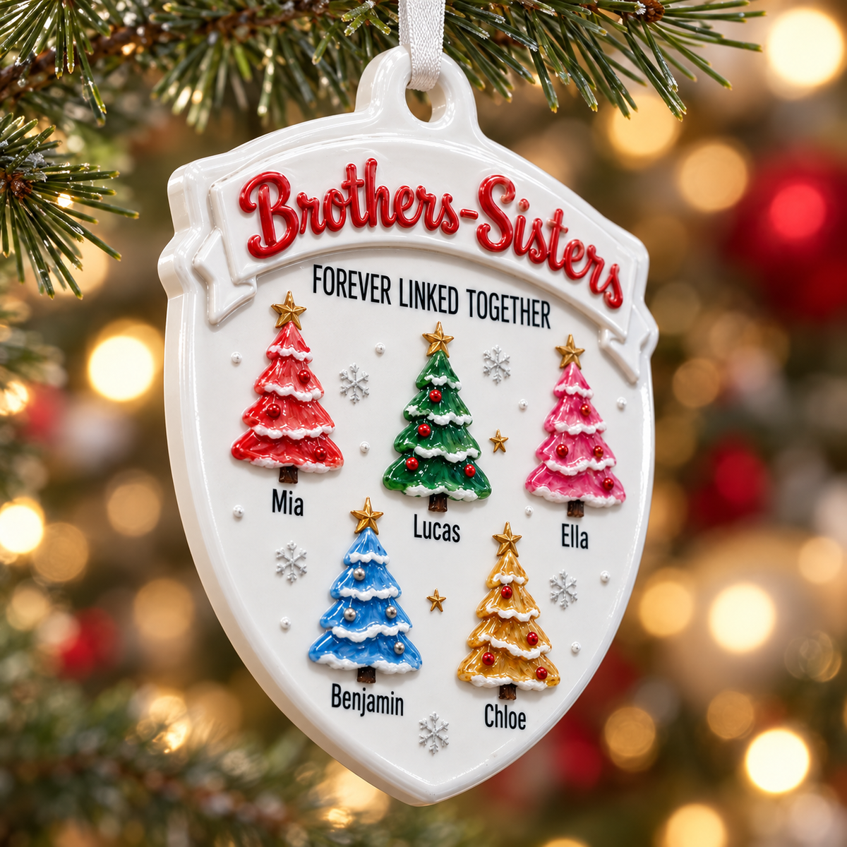 Shield Hanging Keepsake Brothers And Sisters Christmas Trees - 3D Relief Ornament