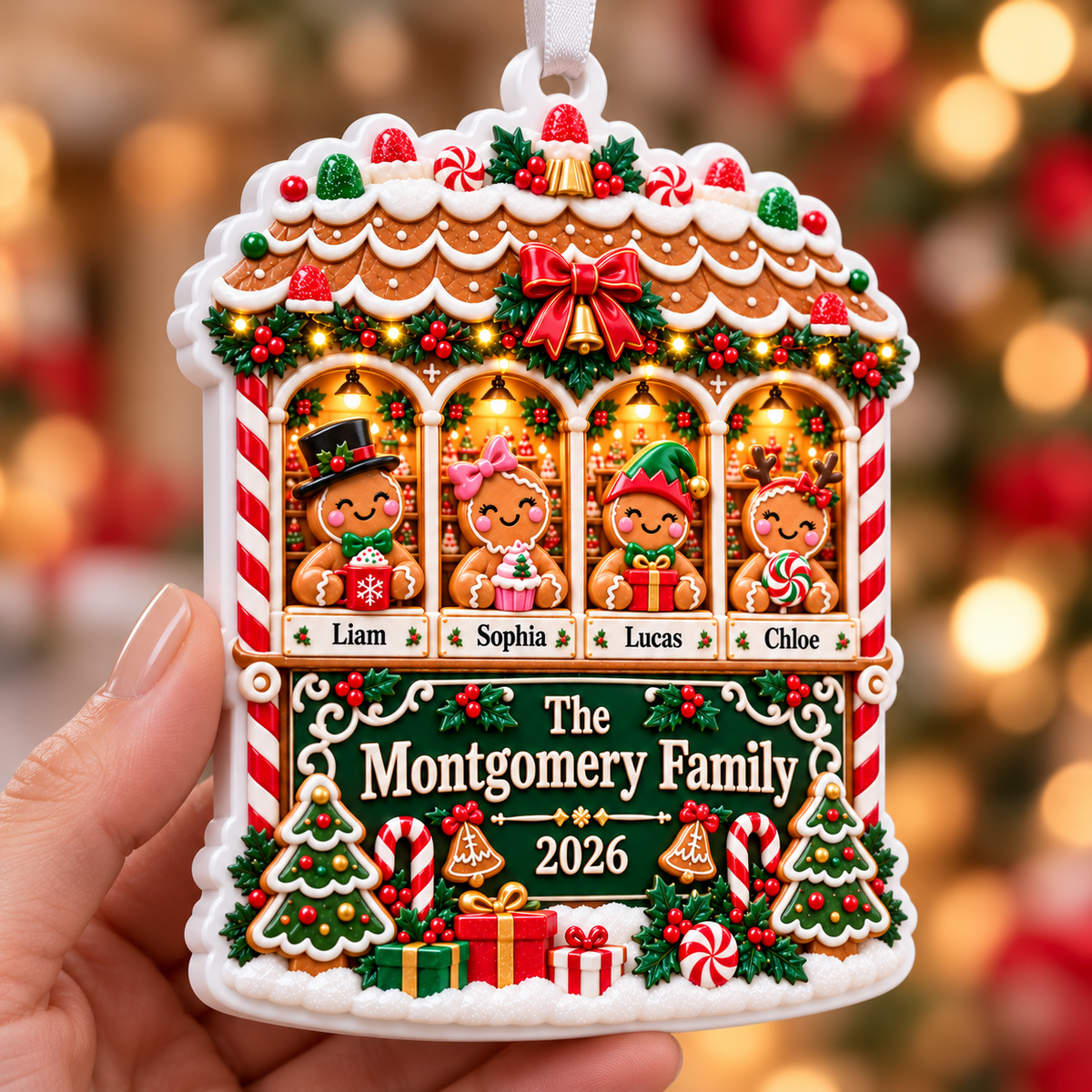 Gingerbread Family House Acrylic Holiday Keepsake - 3D Relief Ornament