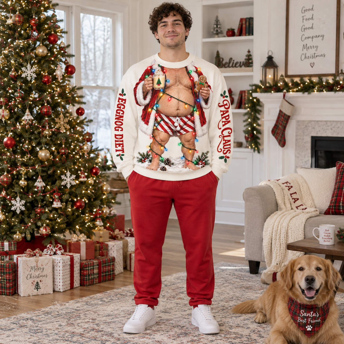 Funny Christmas Sweatshirt, Novelty Holiday Body Print Pullover