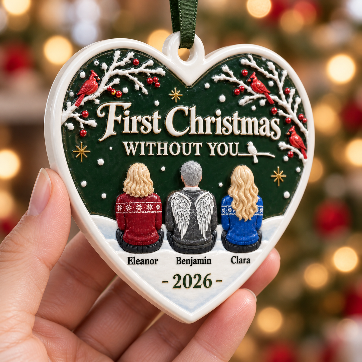 Heart Memorial First Christmas Without You Cardinal Holiday Keepsake - 3D Relief Ornament