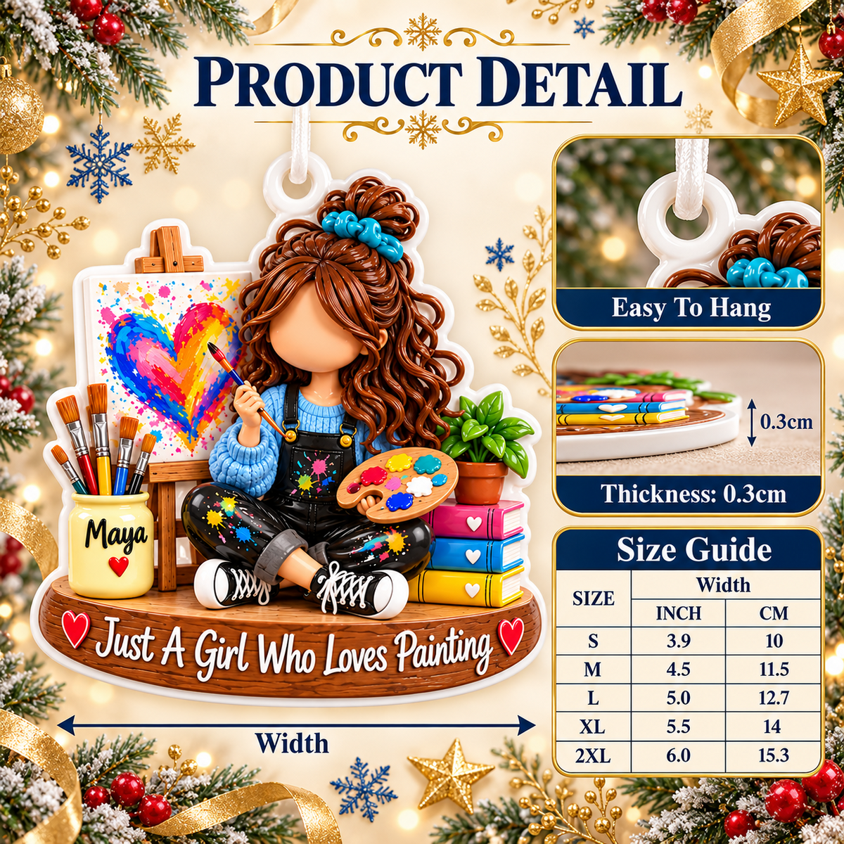 Girl Artist with Easel and Paint Palette Acrylic Hanging Keepsake - 3D Relief Ornament