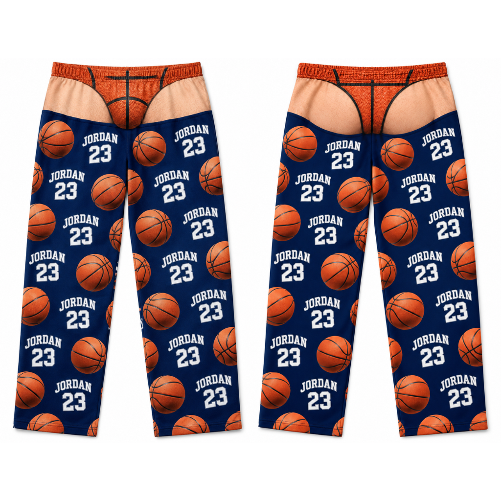 Novelty Pajama Pants Sports Ball Graphic Print Blue Loungewear