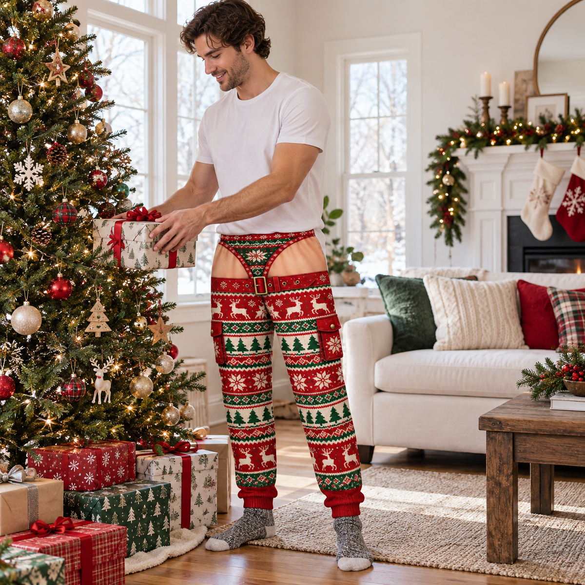 Christmas Chaps Pajama Pants Funny Holiday Print Lounge Bottoms