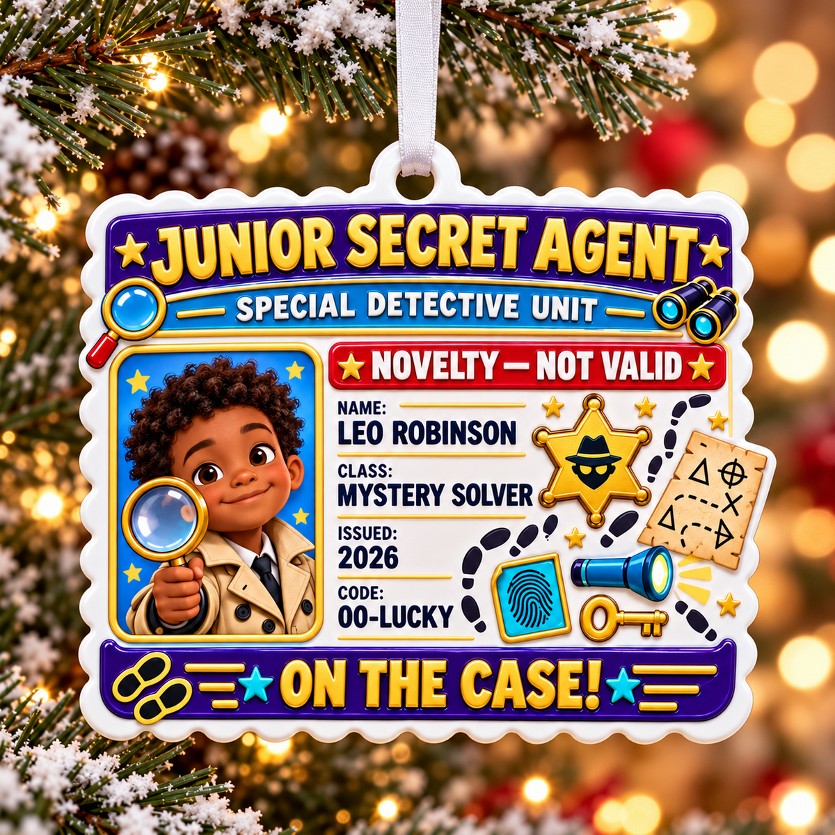 Junior Secret Agent Detective Badge ID Card Acrylic - 3D Relief Ornament