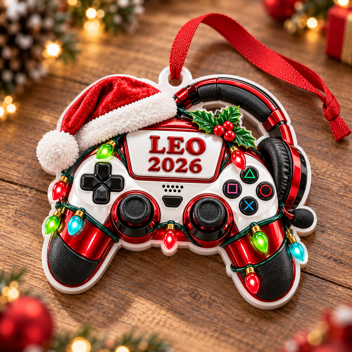 Video Game Controller with Santa Hat and Headset Holiday Keepsake - 3D Relief Ornament