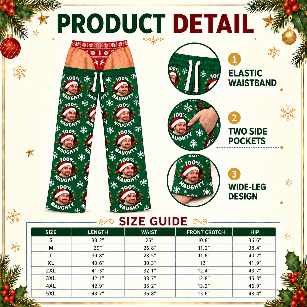 Christmas Pajama Pants Novelty Holiday Lounge Bottoms with Drawstring