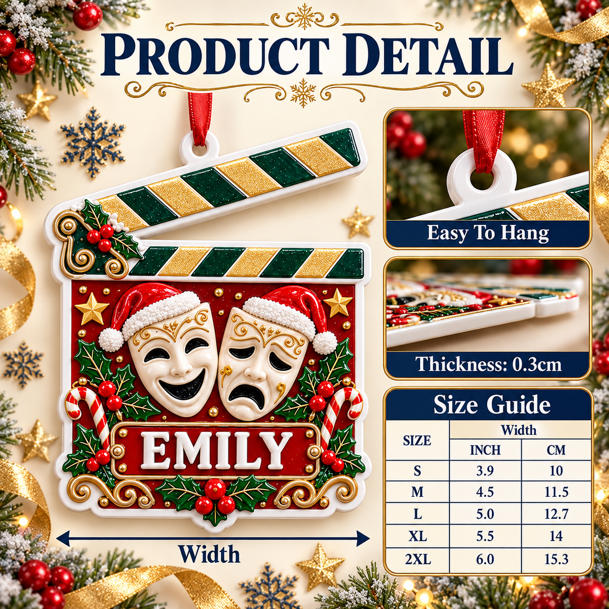 Drama Clapboard Theater Masks Christmas Tree Hanging Keepsake - 3D Relief Ornament