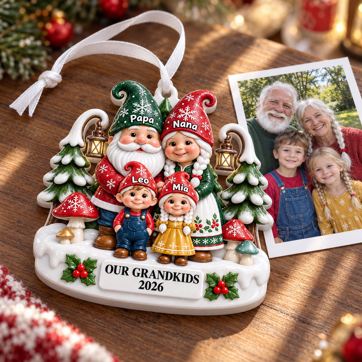 Snowy Woodland Pine Trees and Lanterns Winter Picture Frame - 3D Relief Ornament