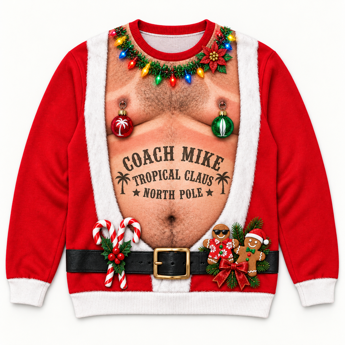 Funny Christmas Sweatshirt Hairy Chest Graphic Long Sleeve Crewneck