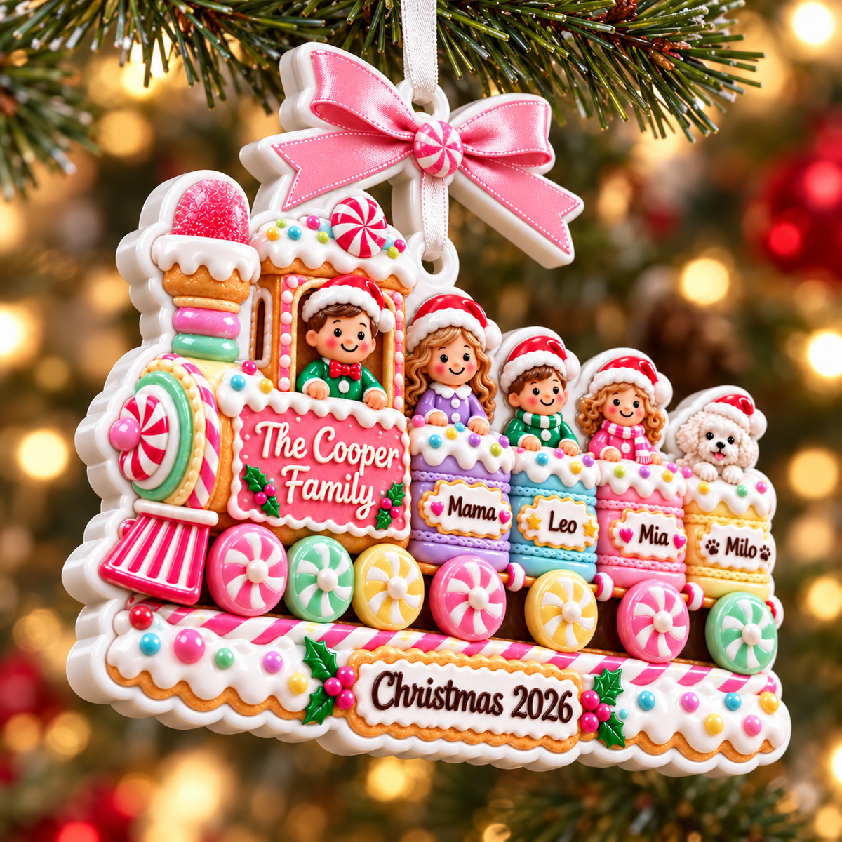White Scalloped Edge Christmas Tree Plaque with Top Bow Holiday Hanging - 3D Relief Ornament