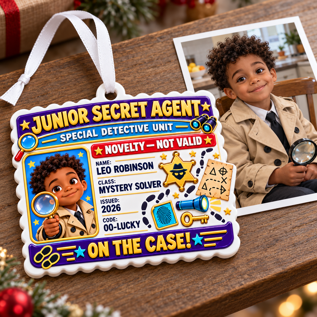 Junior Secret Agent Detective Badge ID Card Acrylic - 3D Relief Ornament