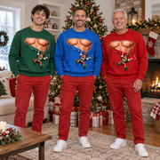 Christmas Sweatshirt with Ripped Muscular Chest Falling Elf Graphic