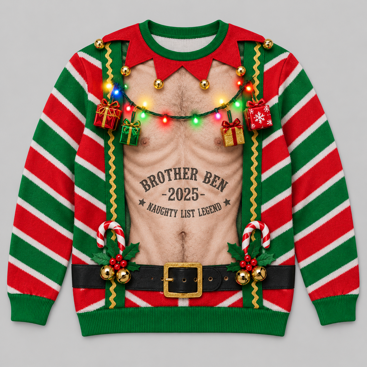 Funny Christmas Sweatshirt Hairy Chest Graphic Long Sleeve Crewneck