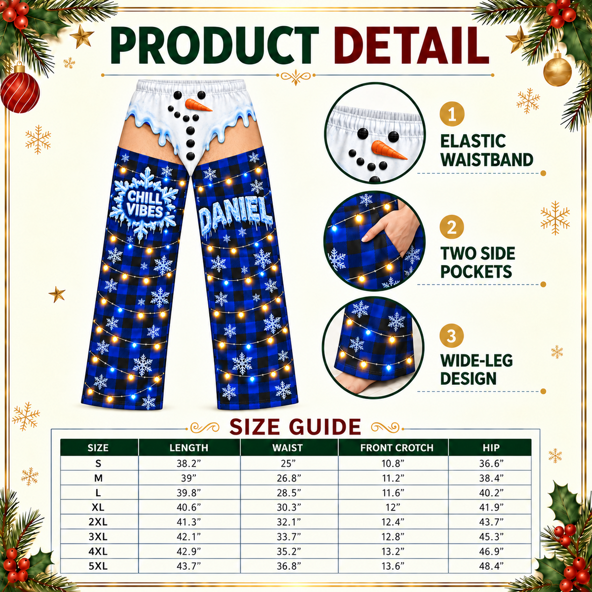 Novelty Christmas Pajama Pants, Mens Plaid Holiday Lounge Bottoms