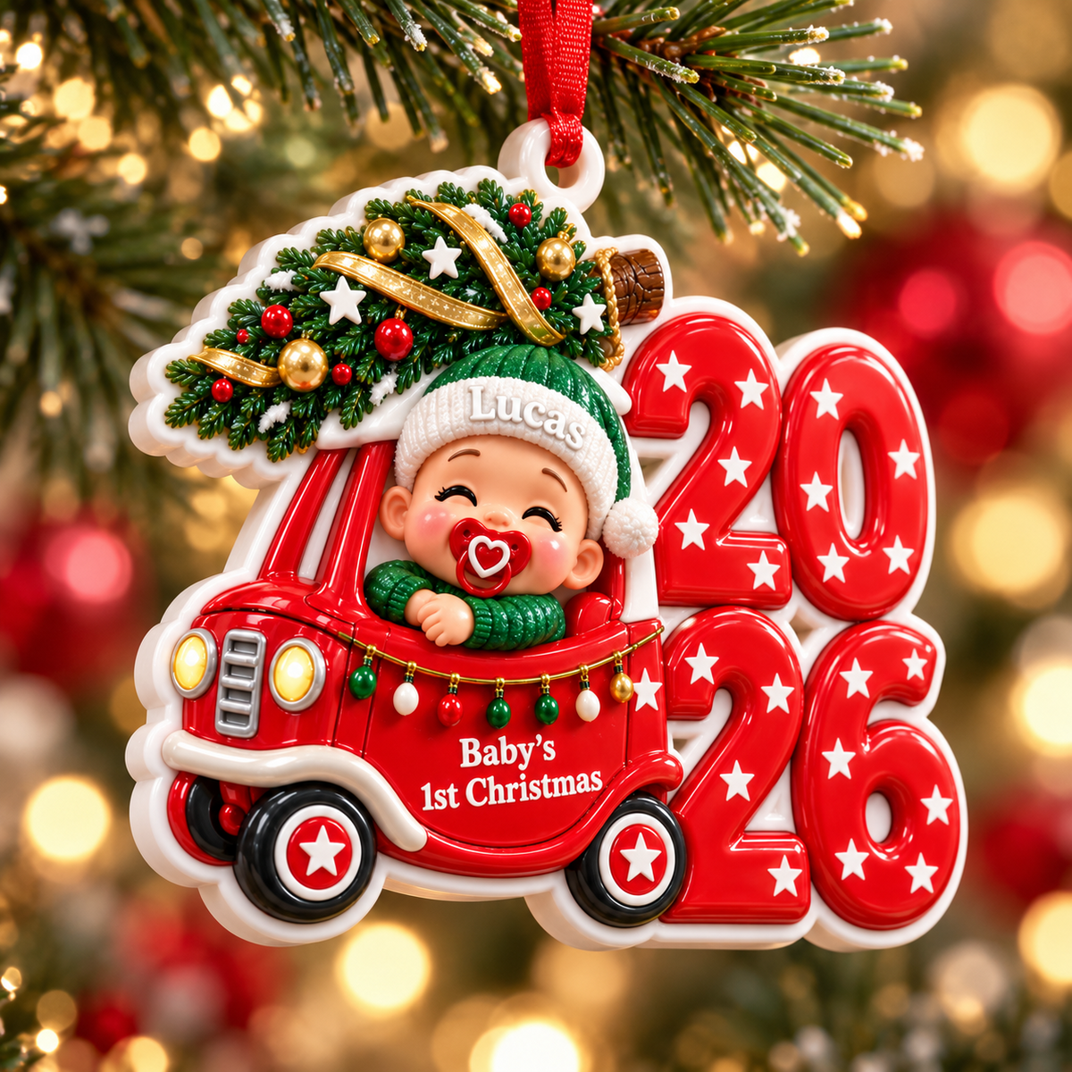 Blank White Acrylic Christmas Tree Farmhouse Pickup Truck Holiday Hanging Decor - 3D Relief Ornament