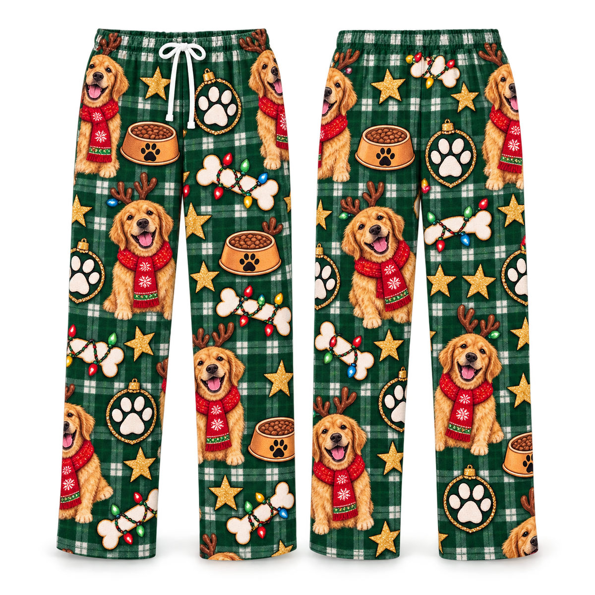 Mens Dog Christmas Pajama Pants Plaid Holiday Lounge Bottoms