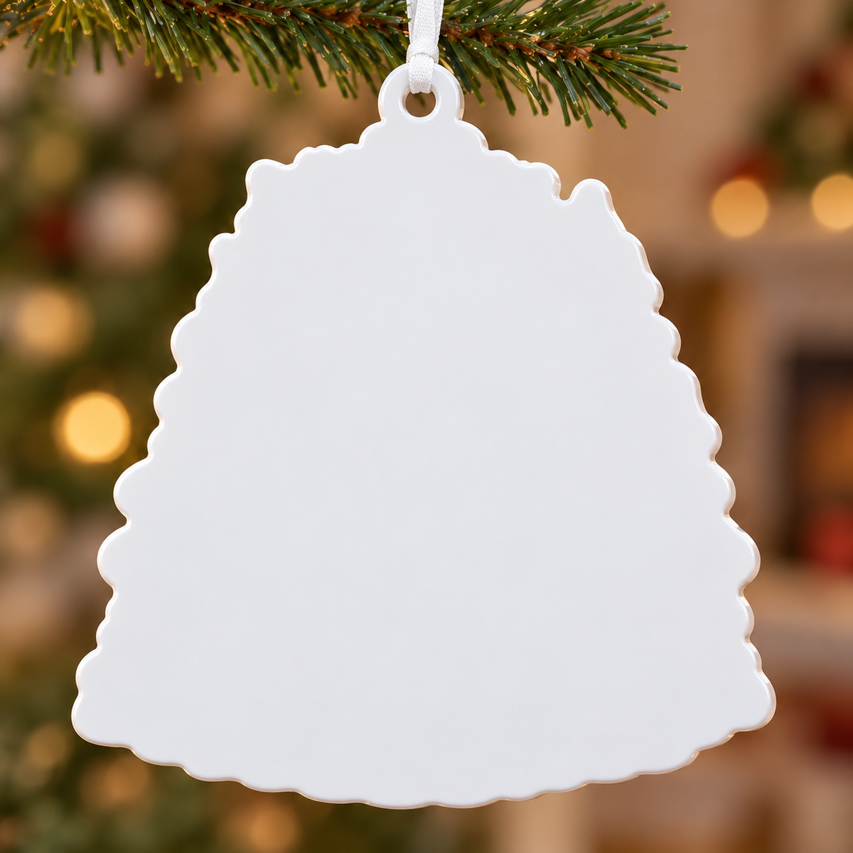 Family of Three with Dog Snowy Pine Tree Hanging Holiday Keepsake - 3D Relief Ornament
