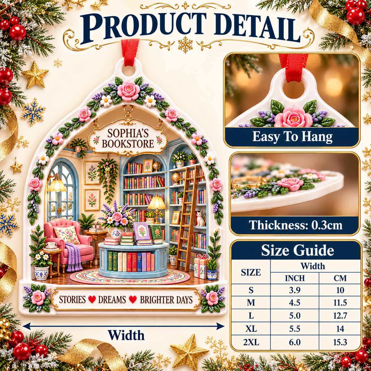 Floral Arch Cozy Bookstore Library Booklover Keepsake - 3D Relief Ornament