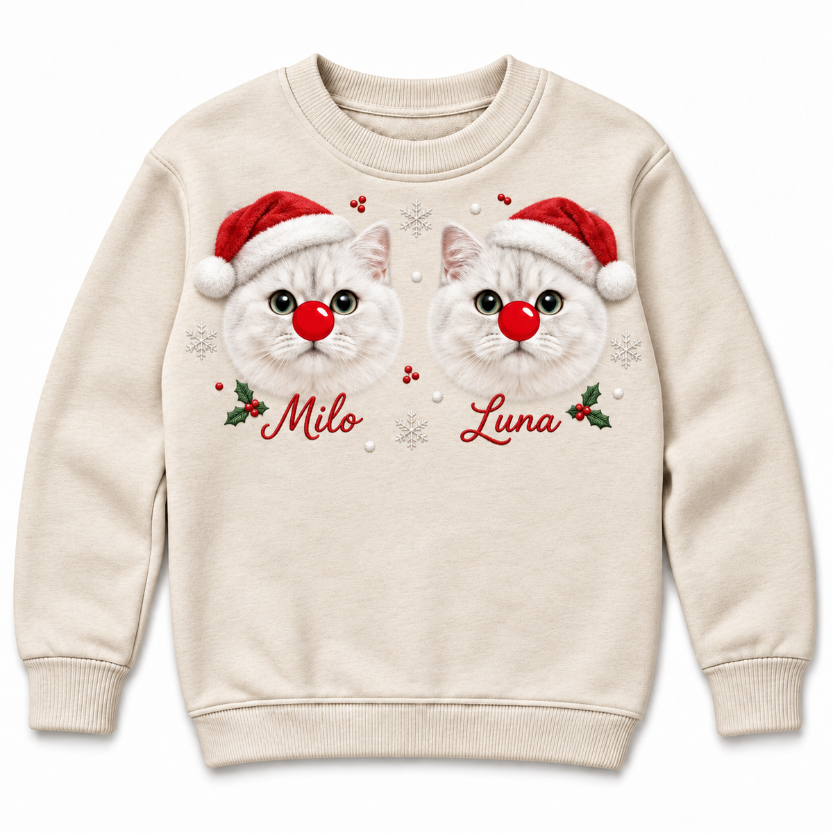 Christmas Cat Sweatshirt Holiday Graphic Red Nose Pet Crewneck