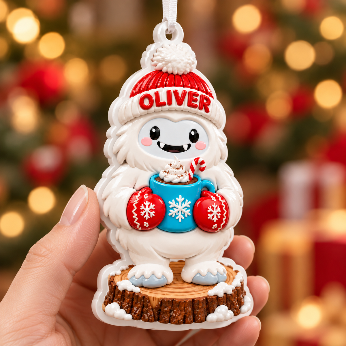 Abominable Snowman Yeti with Hot Cocoa Holiday Tree Accent - 3D Relief Ornament