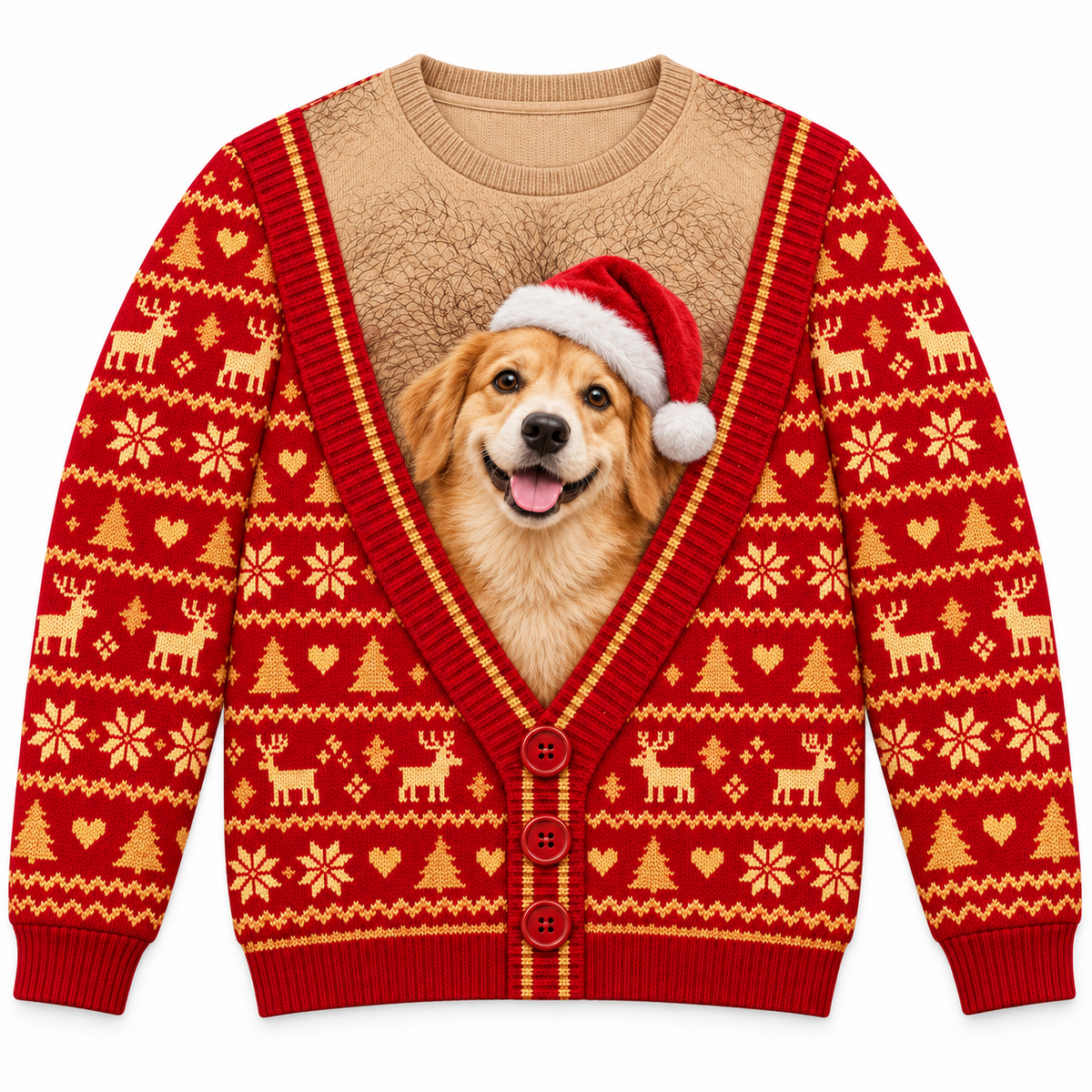 Dog Christmas Sweatshirt Funny Faux Cardigan Holiday Graphic Pullover