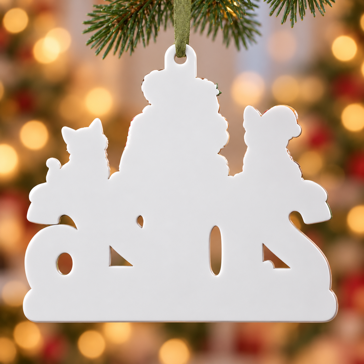 Couple with Dog and Cat on 2026 Date Resin Holiday Tree Decor - 3D Relief Ornament