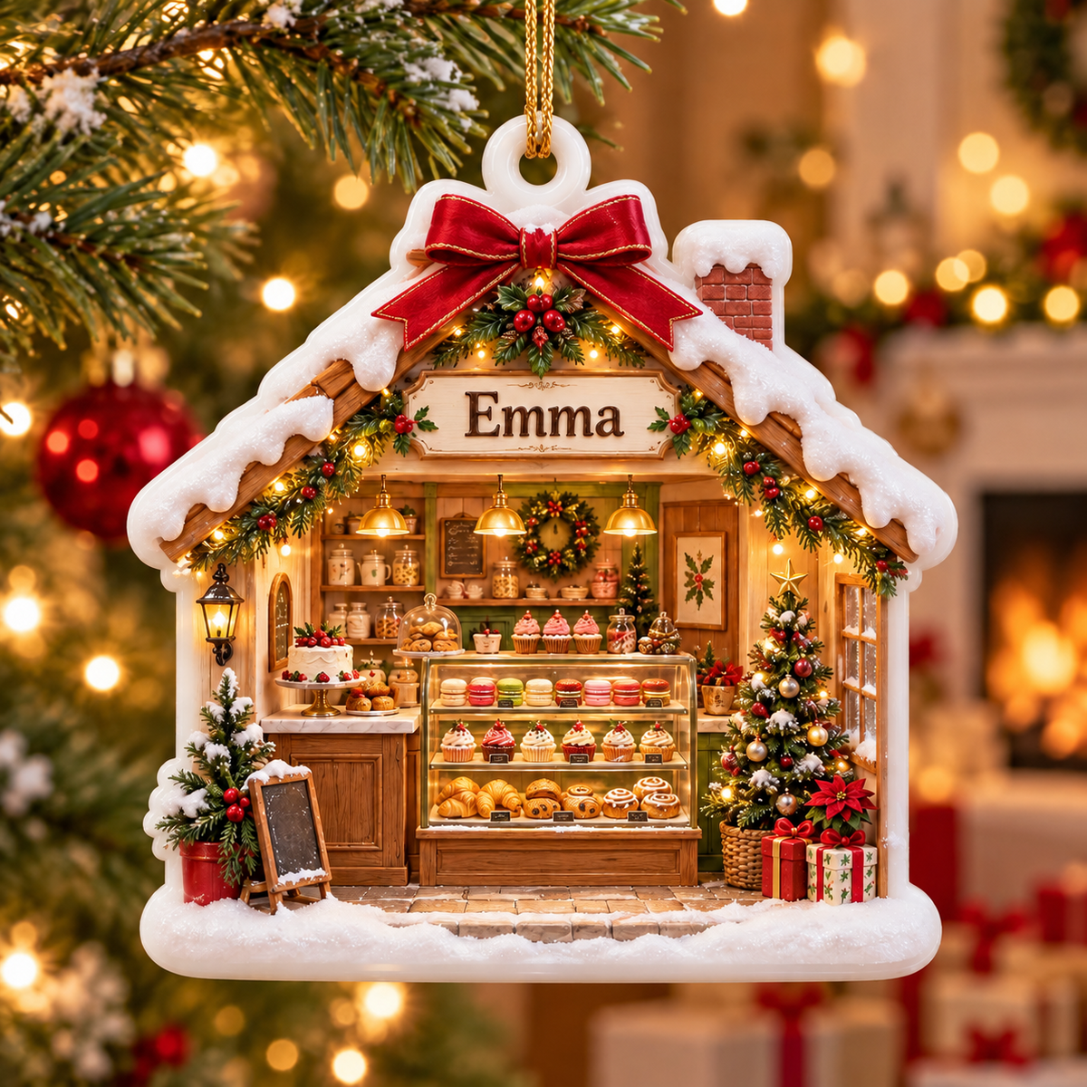 Bakery Shop House Christmas Tree Hanging Decor - 3D Relief Ornament