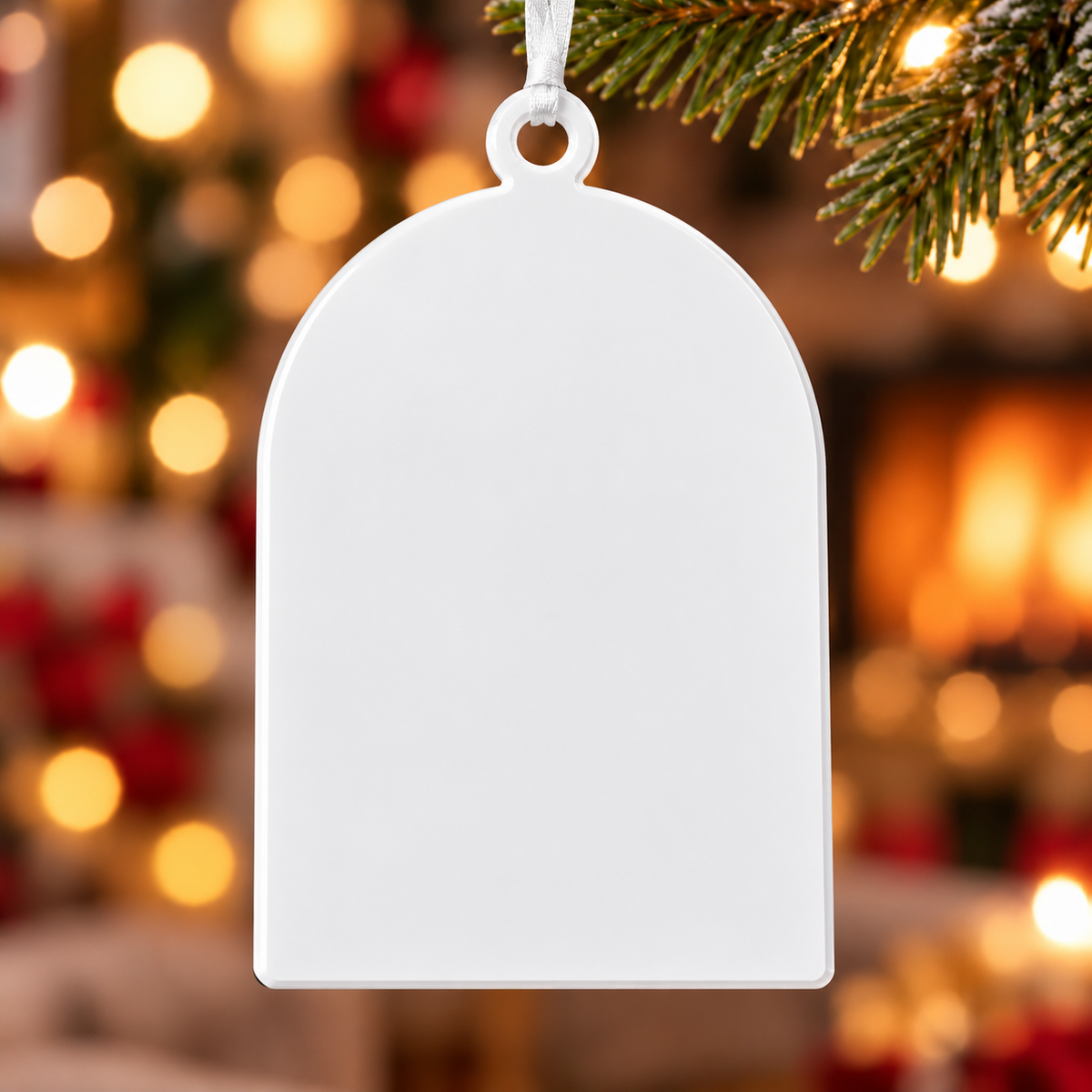 Arched Blank Christmas Tree Hanging Plaque, White Acrylic Holiday Keepsake - 3D Relief Ornament