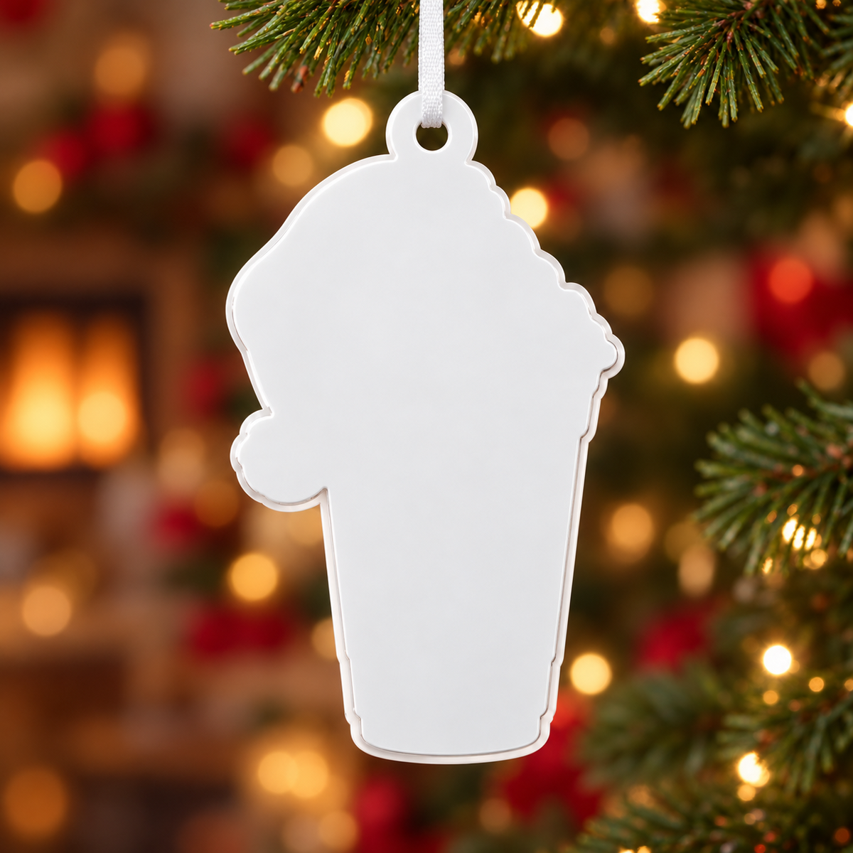 Iced Caramel Macchiato with Santa Hat Acrylic Hanging Holiday Keepsake - 3D Relief Ornament