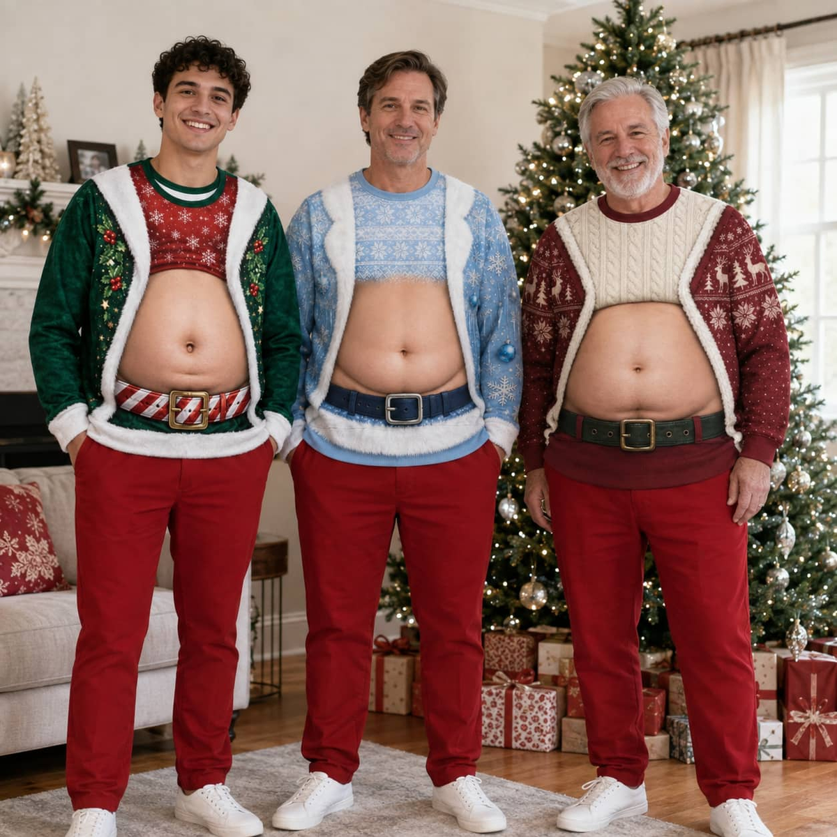 Christmas Sweatshirt Funny Fake Belly Exposed Stomach Graphic Top
