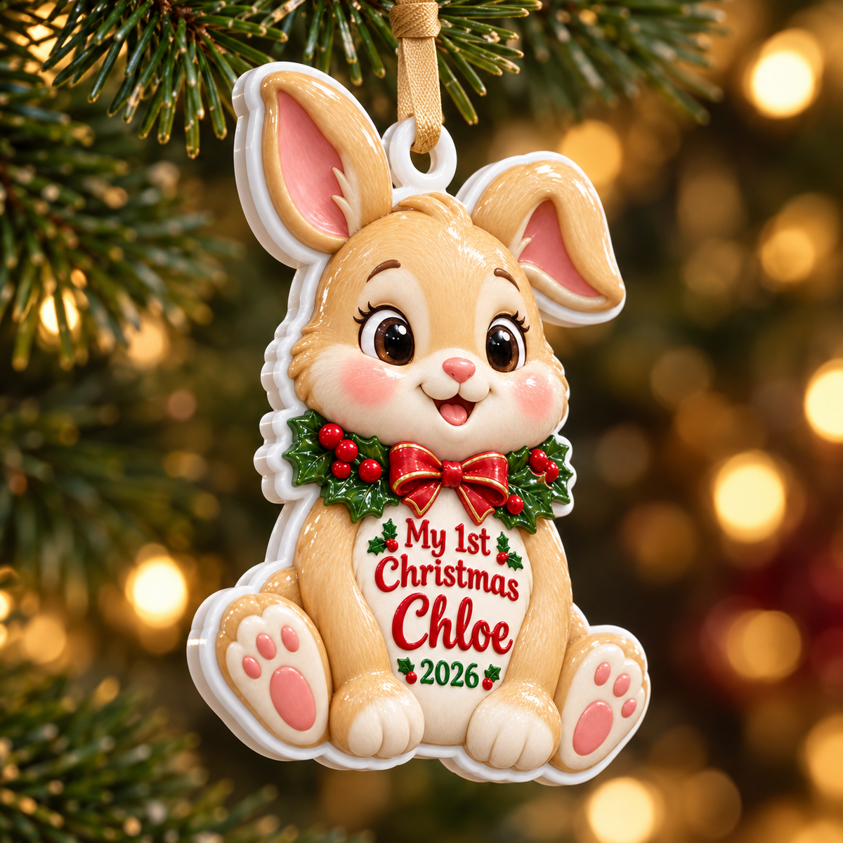 Baby Bunny First Christmas Acrylic Holiday Keepsake - 3D Relief Ornament