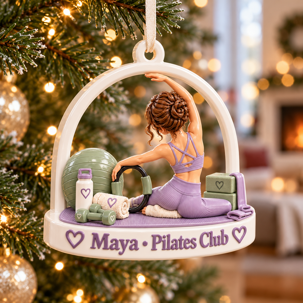 Pilates Girl Studio Workout Equipment Arch Hanging Holiday Keepsake - 3D Relief Ornament