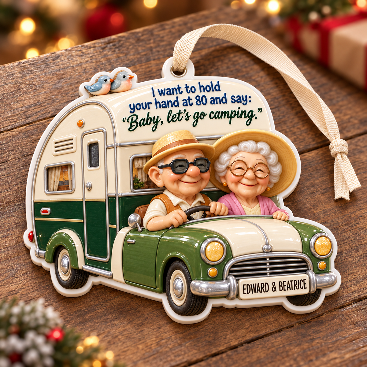 Elderly Couple Camping Car and Caravan Hanging Keepsake - 3D Relief Ornament