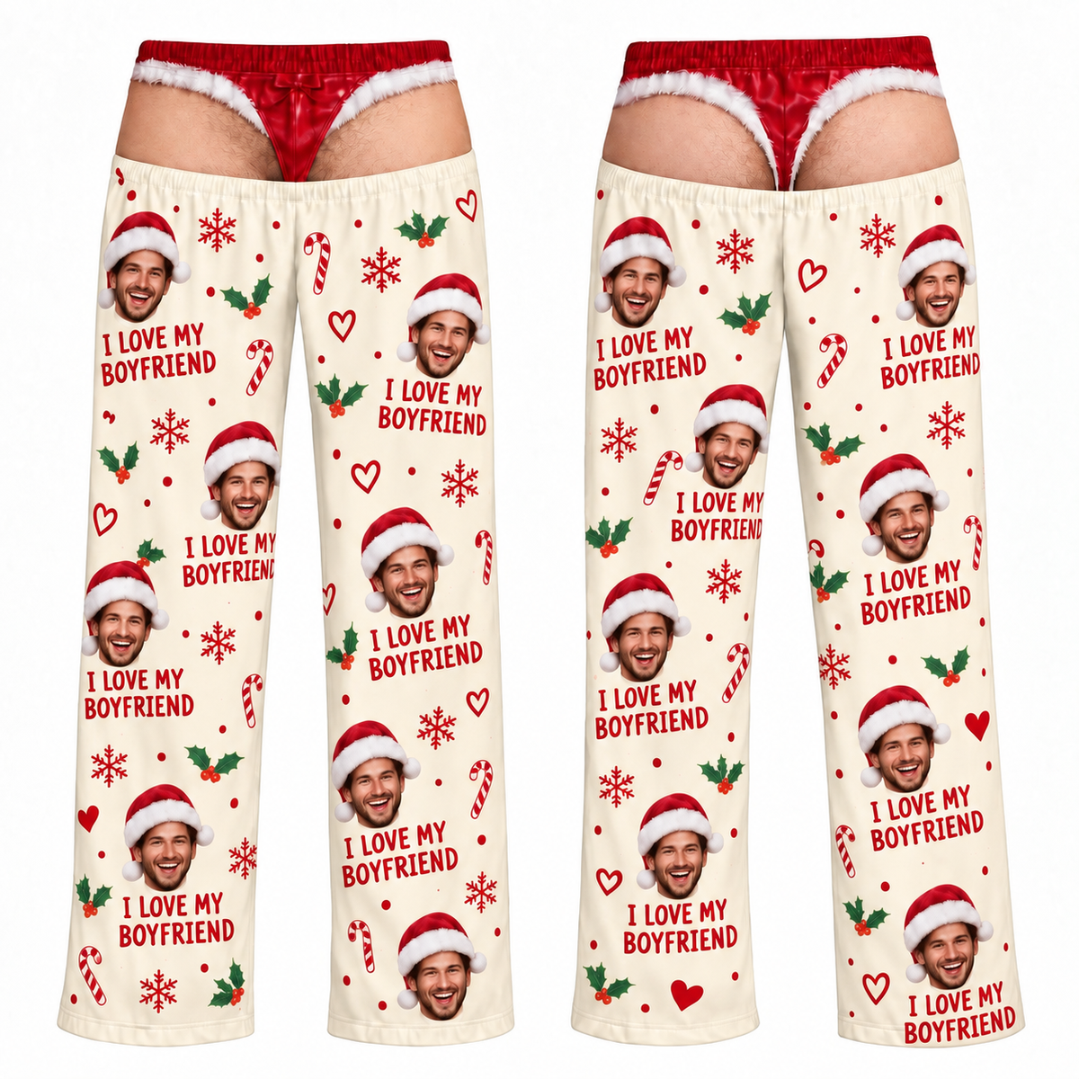 Men Novelty Cutout Pajama Pants Red Christmas Holiday Lounge Trousers