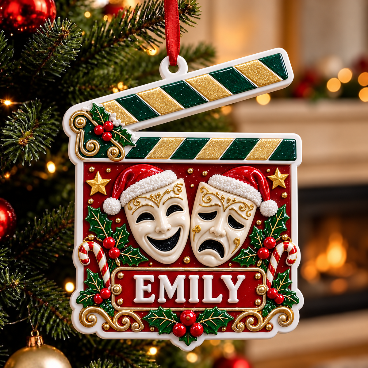 Drama Clapboard Theater Masks Christmas Tree Hanging Keepsake - 3D Relief Ornament