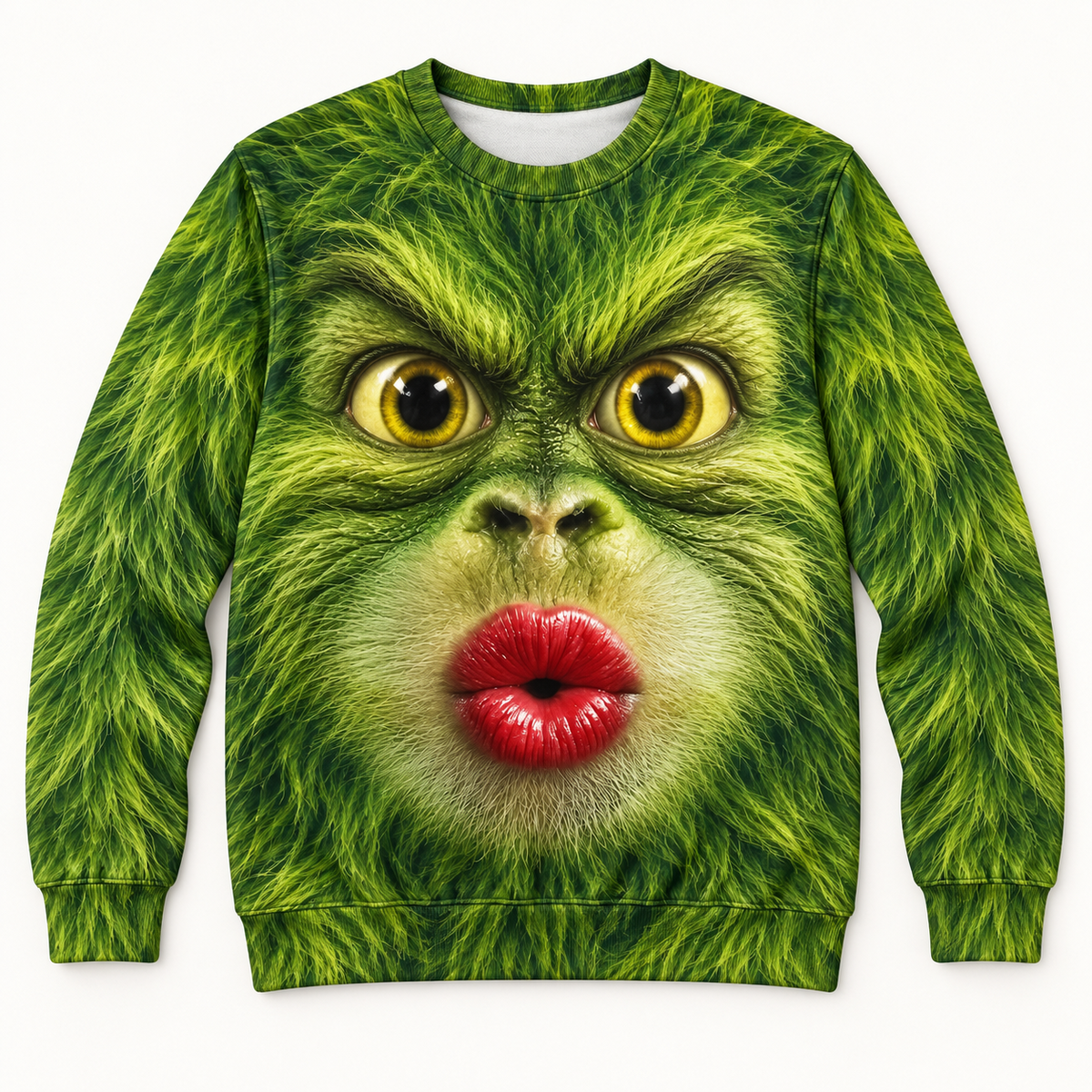 Funny Christmas Sweatshirt 3D Kissing Face Holiday Character Pullover