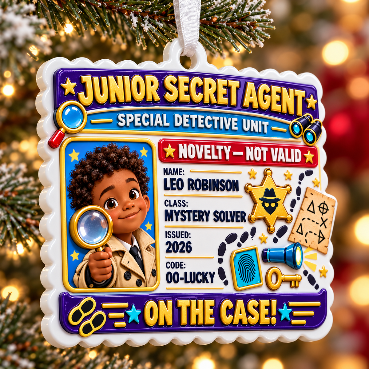 Junior Secret Agent Detective Badge ID Card Acrylic - 3D Relief Ornament