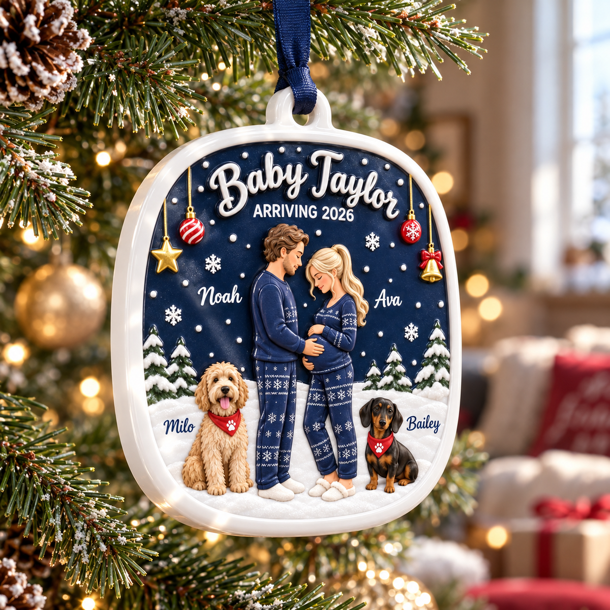 Expecting Parents Pregnancy Announcement with Dogs Plaque - 3D Relief Ornament
