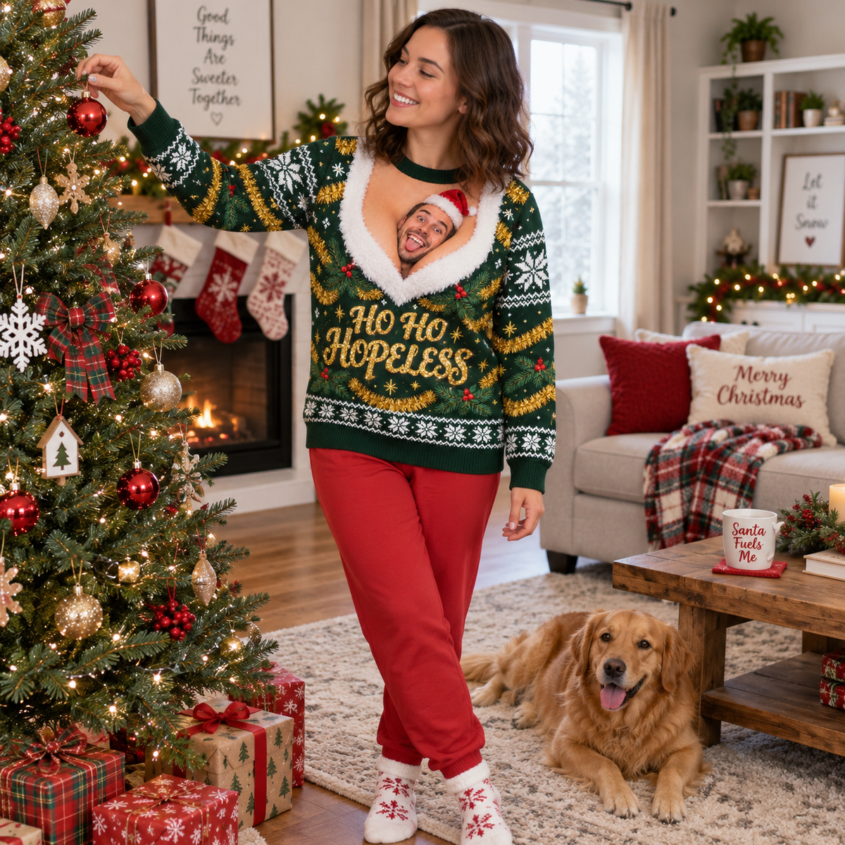 Ugly Christmas Sweatshirt HoHo Hopeless Holiday Graphic Crewneck