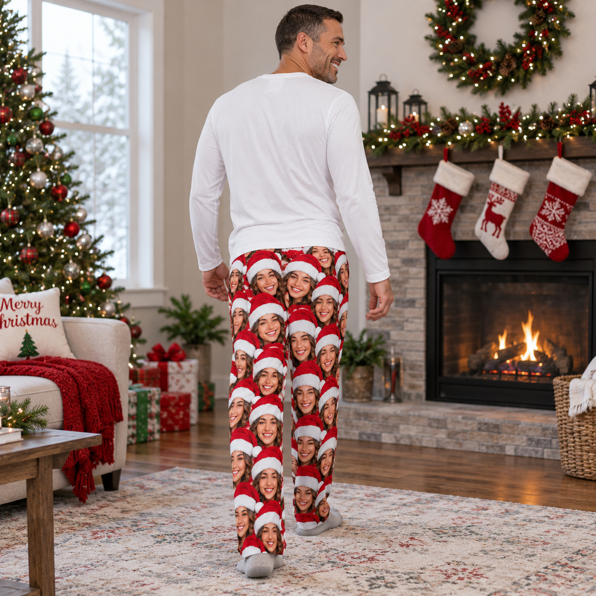 Christmas Pajama Pants Mens Festive Holiday Pattern Sleep Loungewear